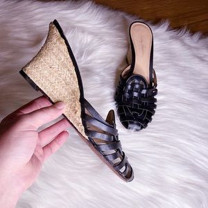 Tommy Bahama Braided Leather Slip On Wedges EUC SZ 8 1/2